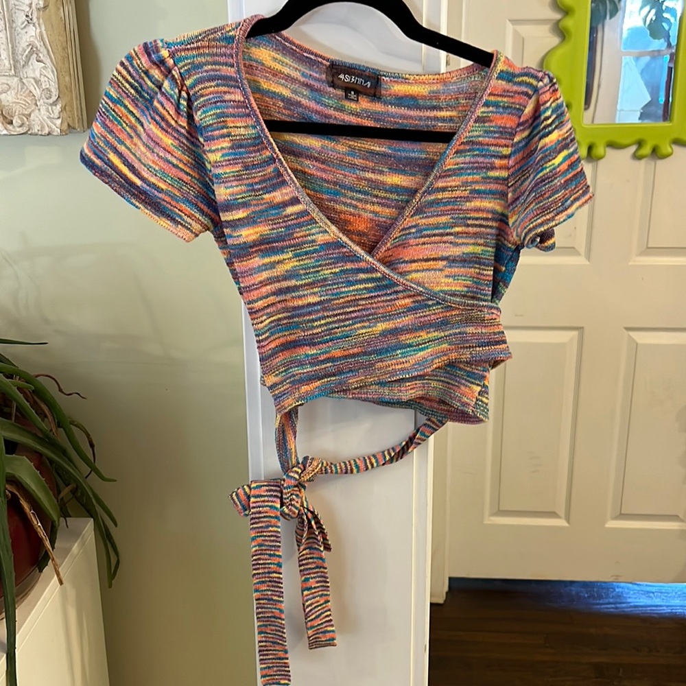 Lisa Says Gah Wrap Crop Top Multicolor Raimbow